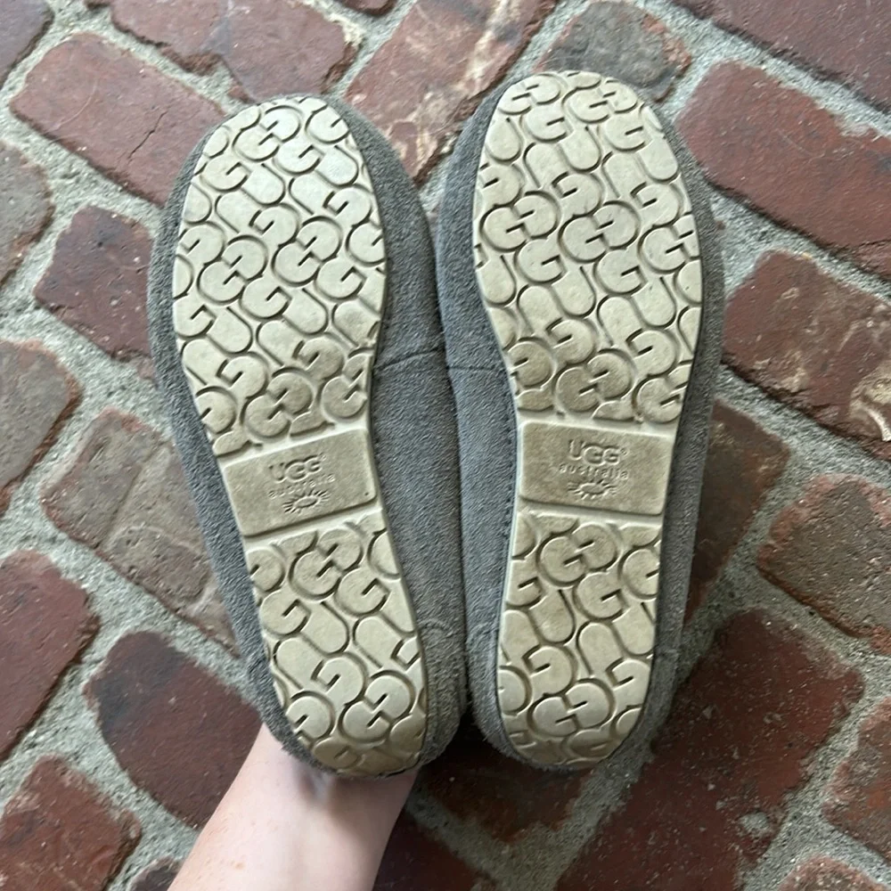 UGG Grey Leather Ryder Slippers Elephant Liner Size 3